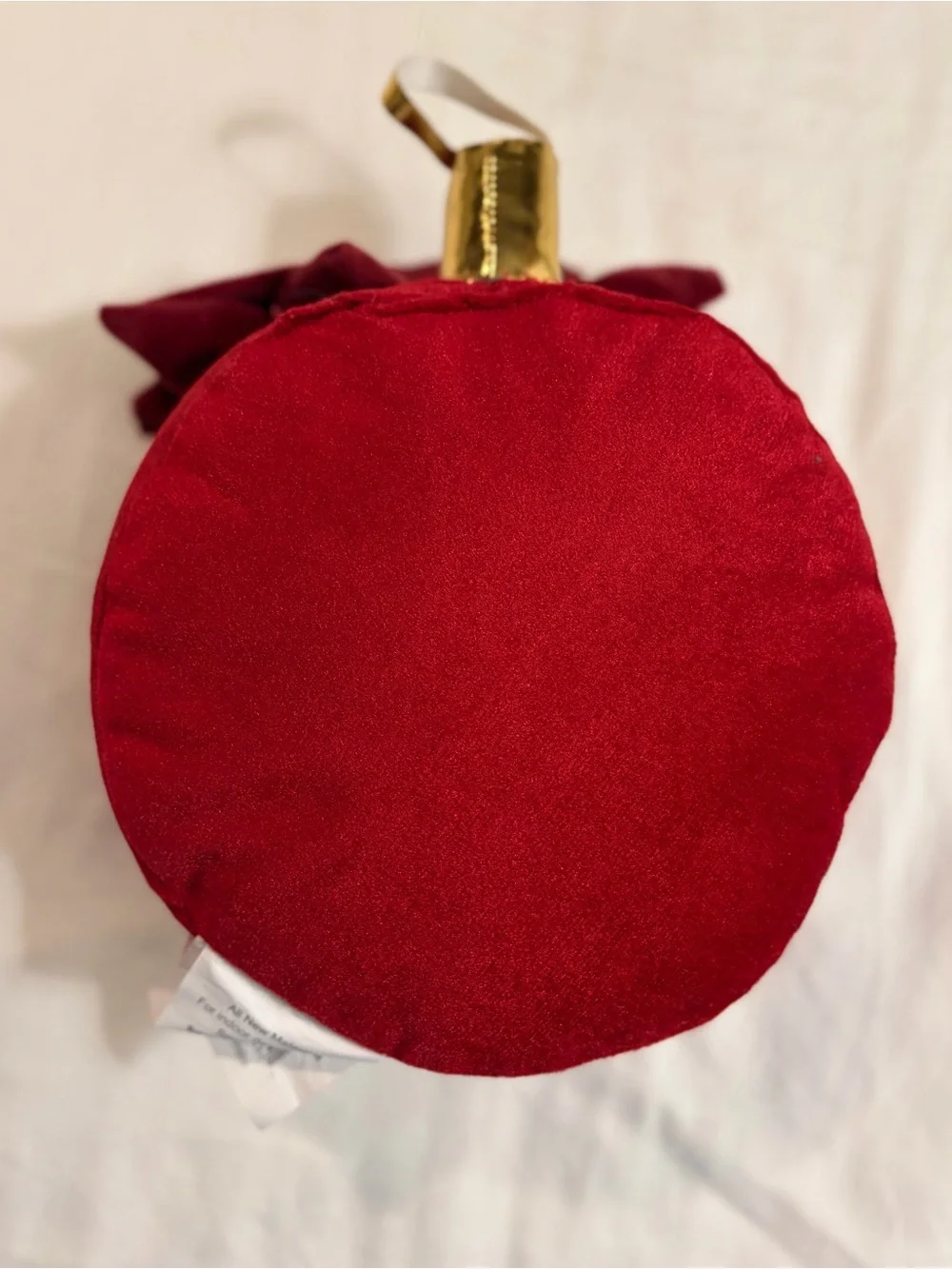Holiday Time Red Velvet Ornament Pillow with Bow 10” New with Flaw